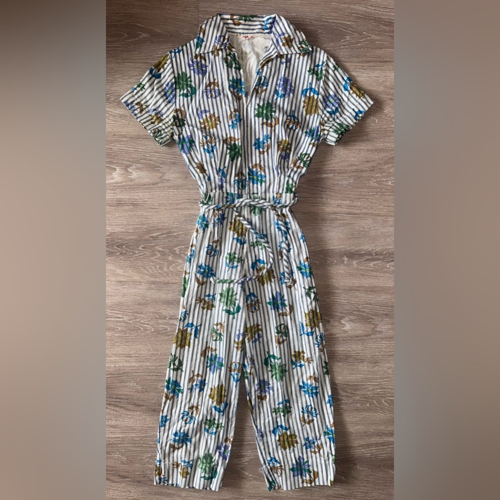 Retro Vintage Floral Striped Jumpsuit